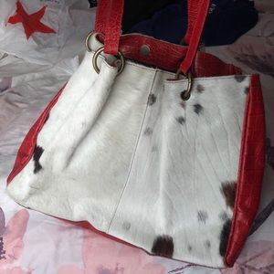 Maurizio Taiuti Red and White Cowhide Tote